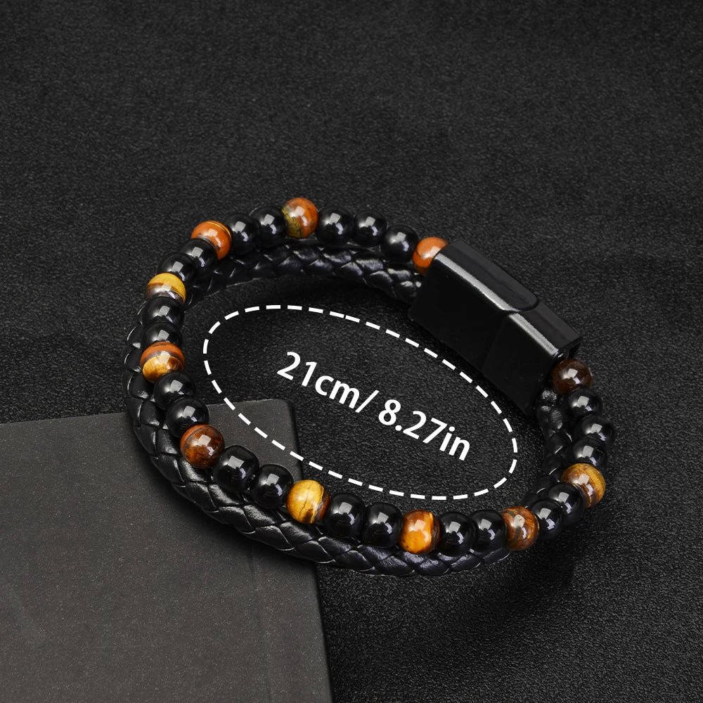 Edelstahl Armband mit Tigerauge & Lavastein – Unisex Naturstein Schmuck