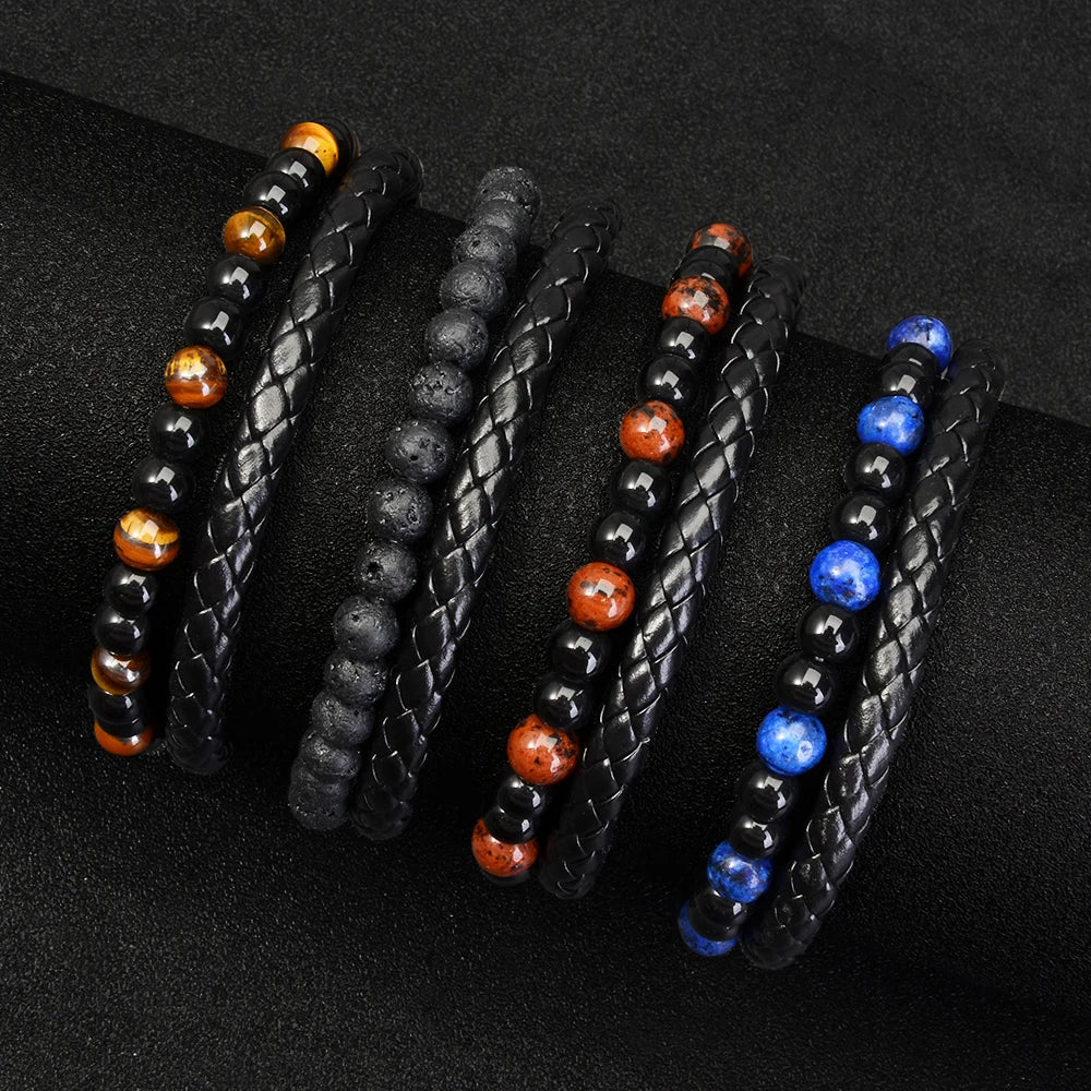 Edelstahl Armband mit Tigerauge & Lavastein – Unisex Naturstein Schmuck