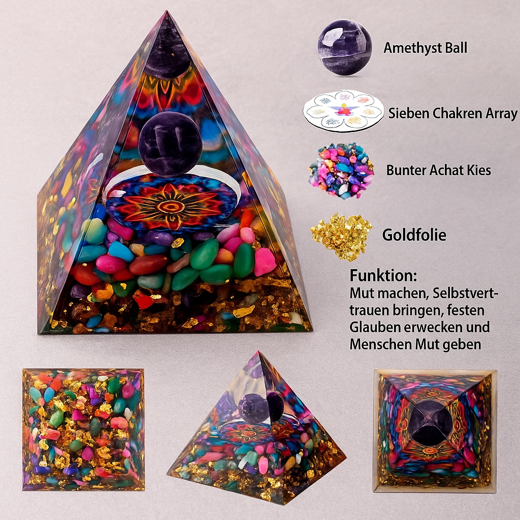 Kristall-Energiepyramide – Peridot & Amethyst für Reiki & Chakra-Heilung