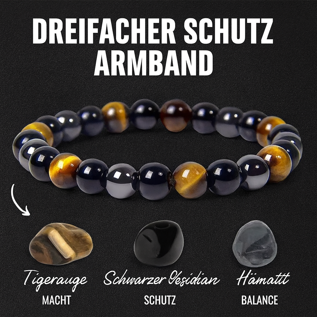 Herren Armband mit Obsidian, Hämatit & Tigerauge – Magnetischer Gesundheitsschutz