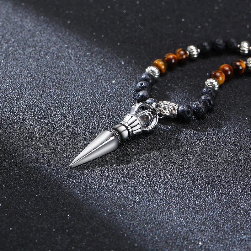Tibetische Phurba Dolch Halskette – Kilaya & Tigerauge mit Lava Stein