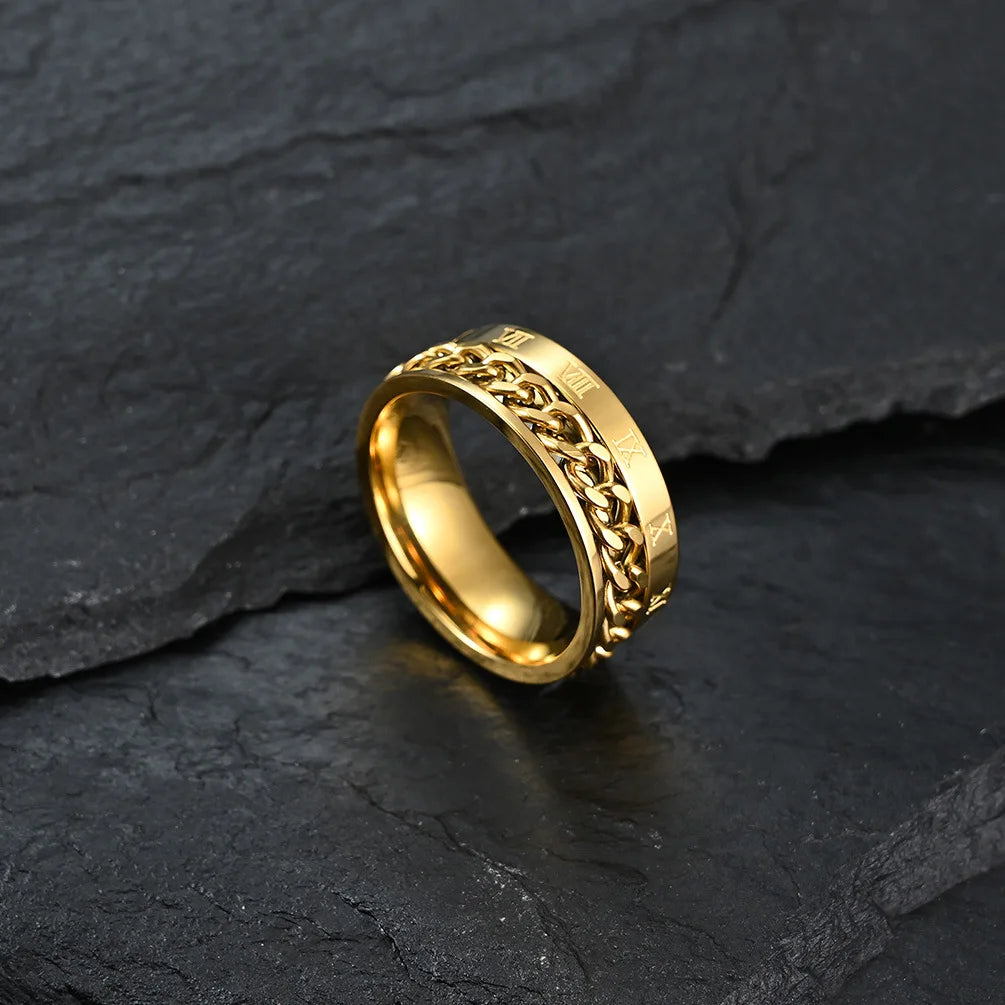 Rotierender Anti-Stress-Ring – Edelstahlring mit Römischen Zahlen für Herren