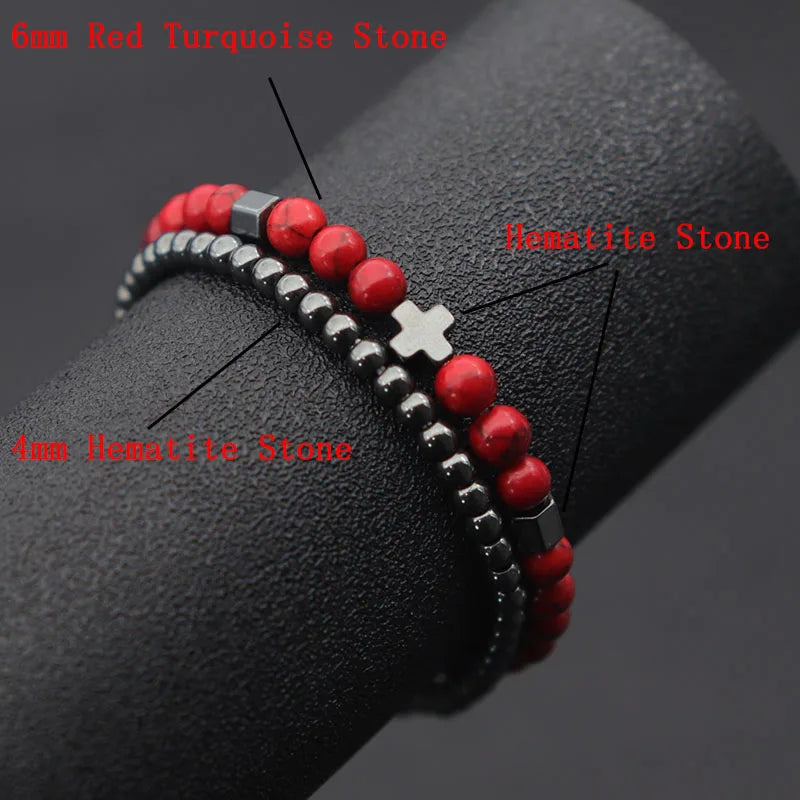 2er-Set Herrenarmbänder – Hematit Kreuz, Lavastein & Tigerauge