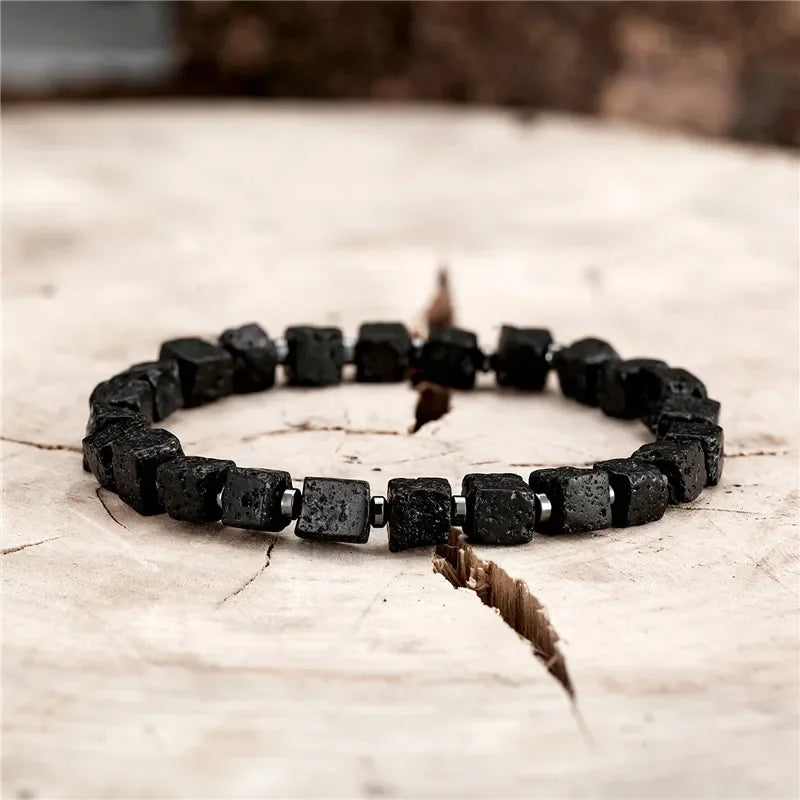 Schwarz Matt Onyx & Lava Armband – Energie & Balance Schmuck