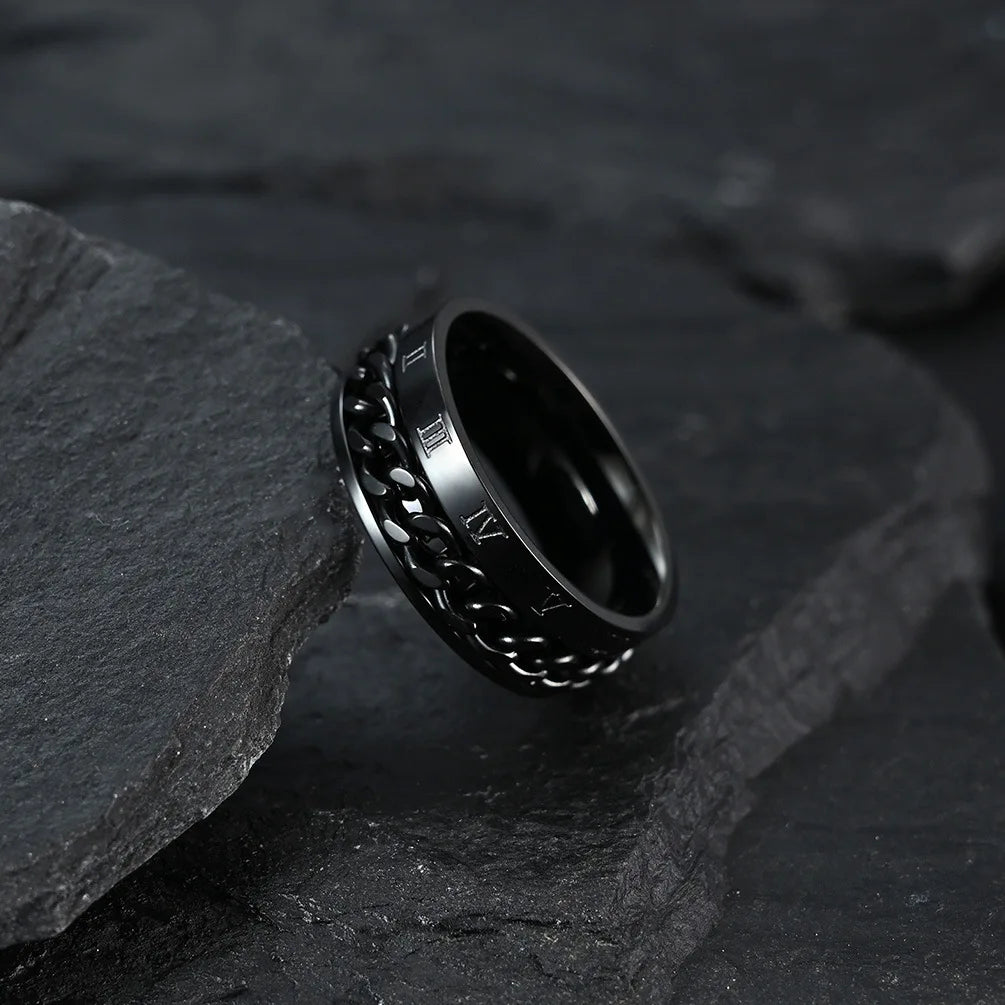 Rotierender Anti-Stress-Ring – Edelstahlring mit Römischen Zahlen für Herren
