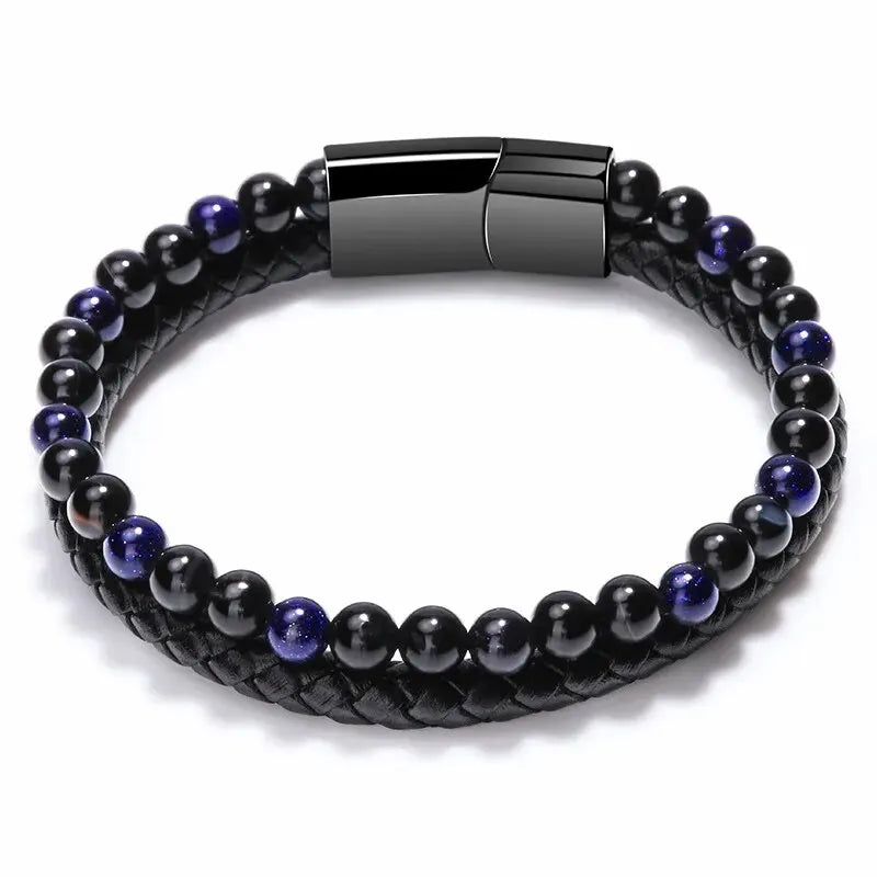 Edelstahl Armband mit Tigerauge & Lavastein – Unisex Naturstein Schmuck