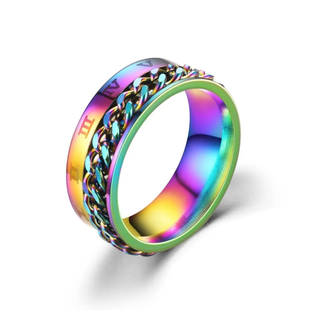 Rotierender Anti-Stress-Ring – Edelstahlring mit Römischen Zahlen für Herren