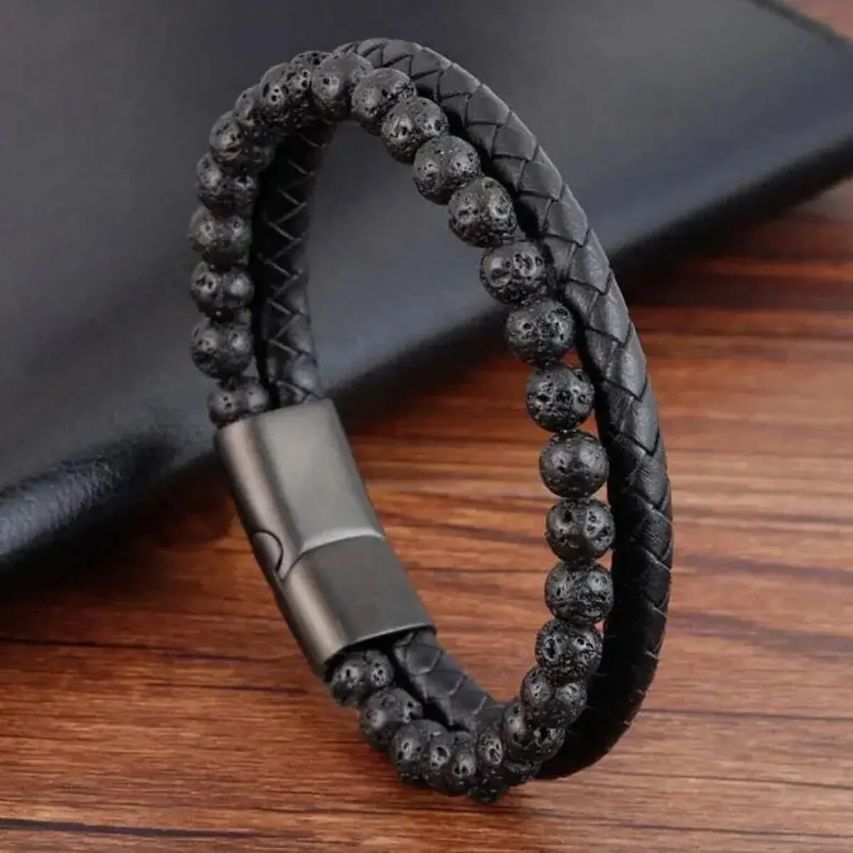 Edelstahl Armband mit Tigerauge & Lavastein – Unisex Naturstein Schmuck