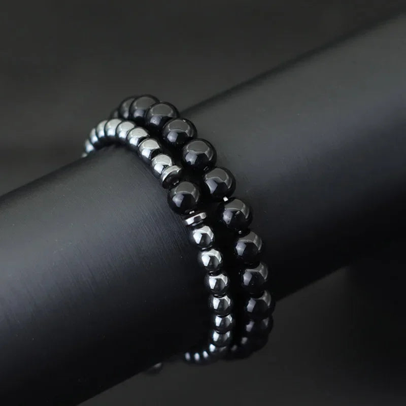 2er-Set Naturstein Armbänder für Männer – Hämatit & Zirkonia, Luxus-Design