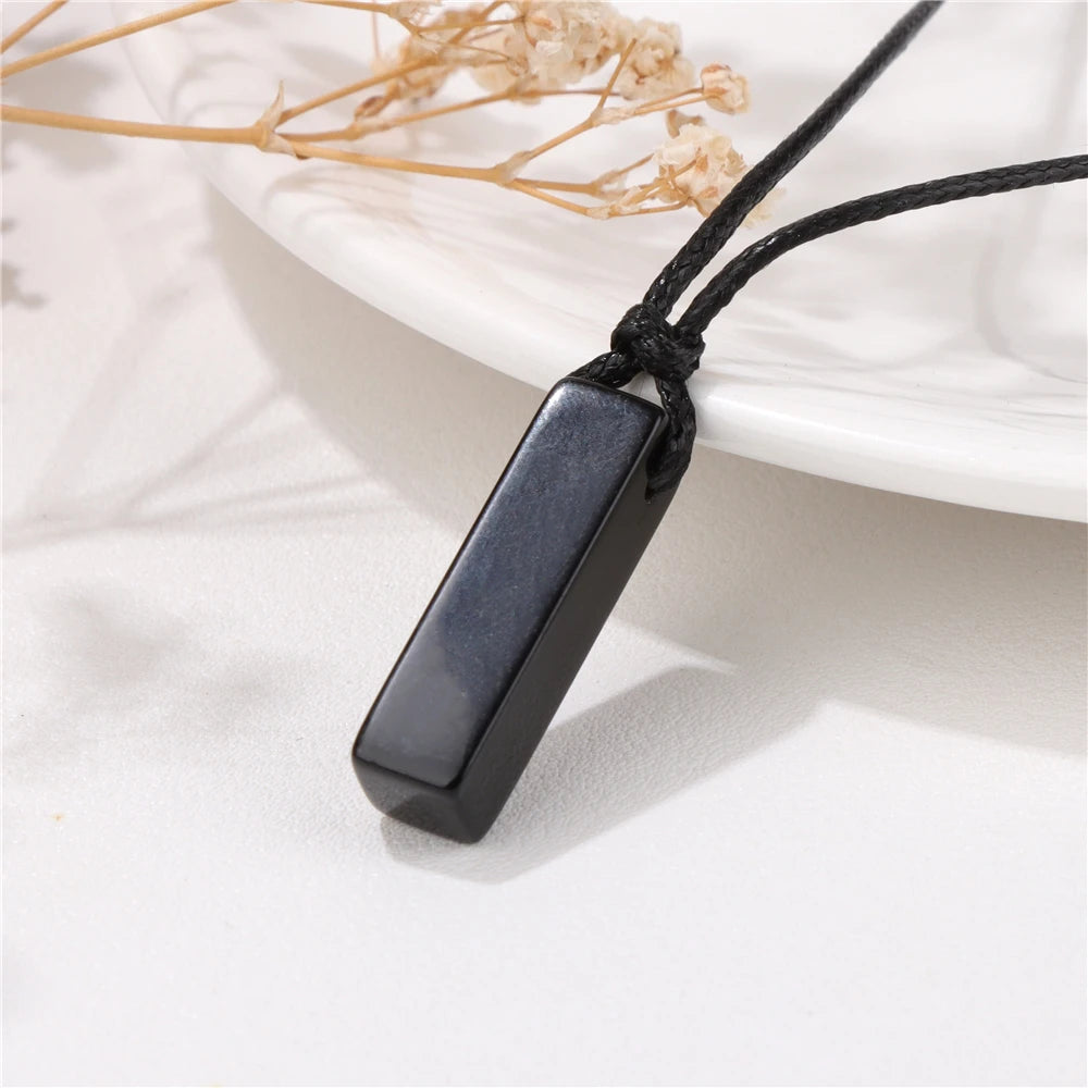 Vintage Herren Halskette – Obsidian & Tigerauge Anhänger mit Lederseil