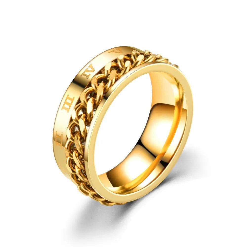 Rotierender Anti-Stress-Ring – Edelstahlring mit Römischen Zahlen für Herren