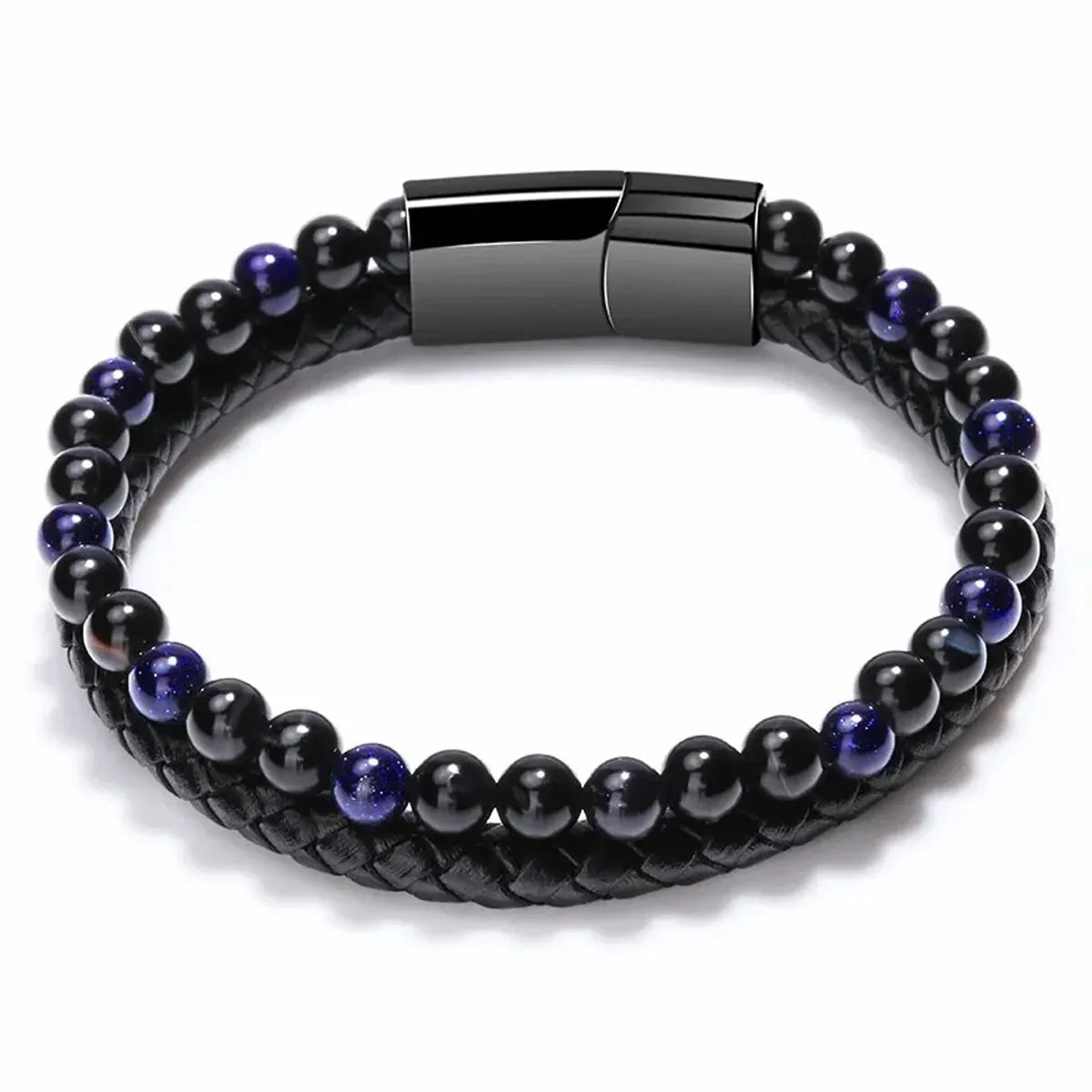 Edelstahl Armband mit Tigerauge & Lavastein – Unisex Naturstein Schmuck