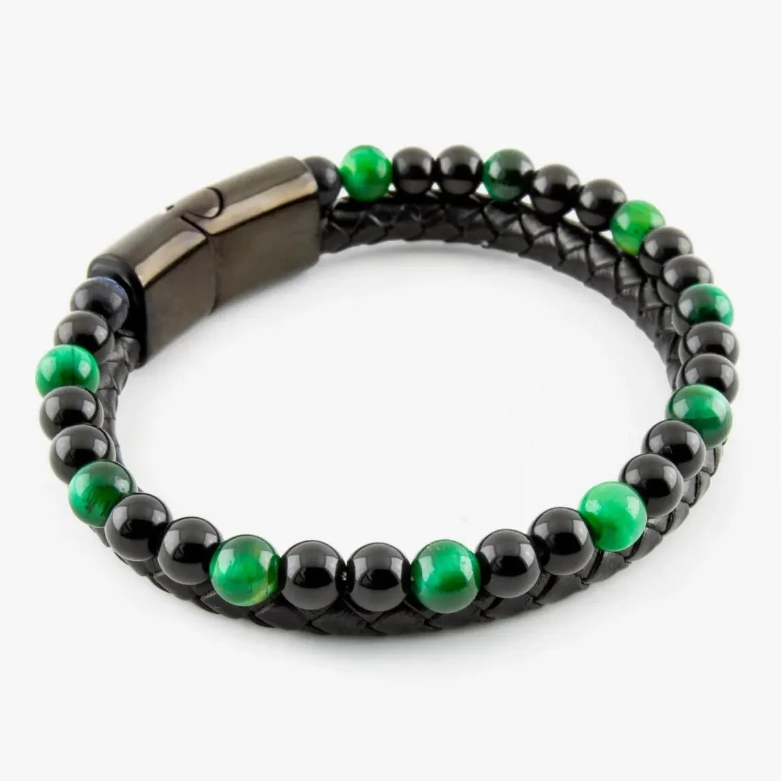 Edelstahl Armband mit Tigerauge & Lavastein – Unisex Naturstein Schmuck
