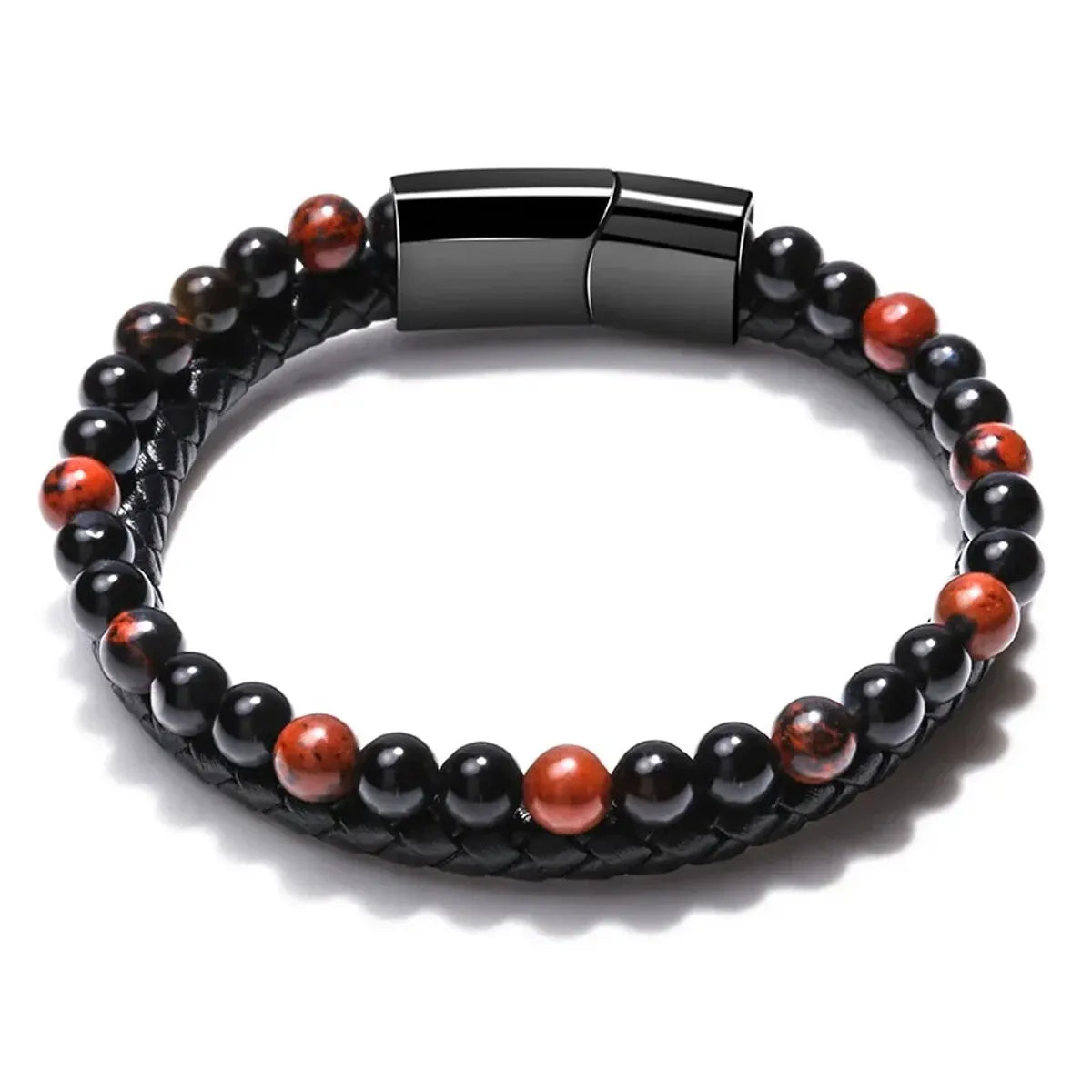 Edelstahl Armband mit Tigerauge & Lavastein – Unisex Naturstein Schmuck