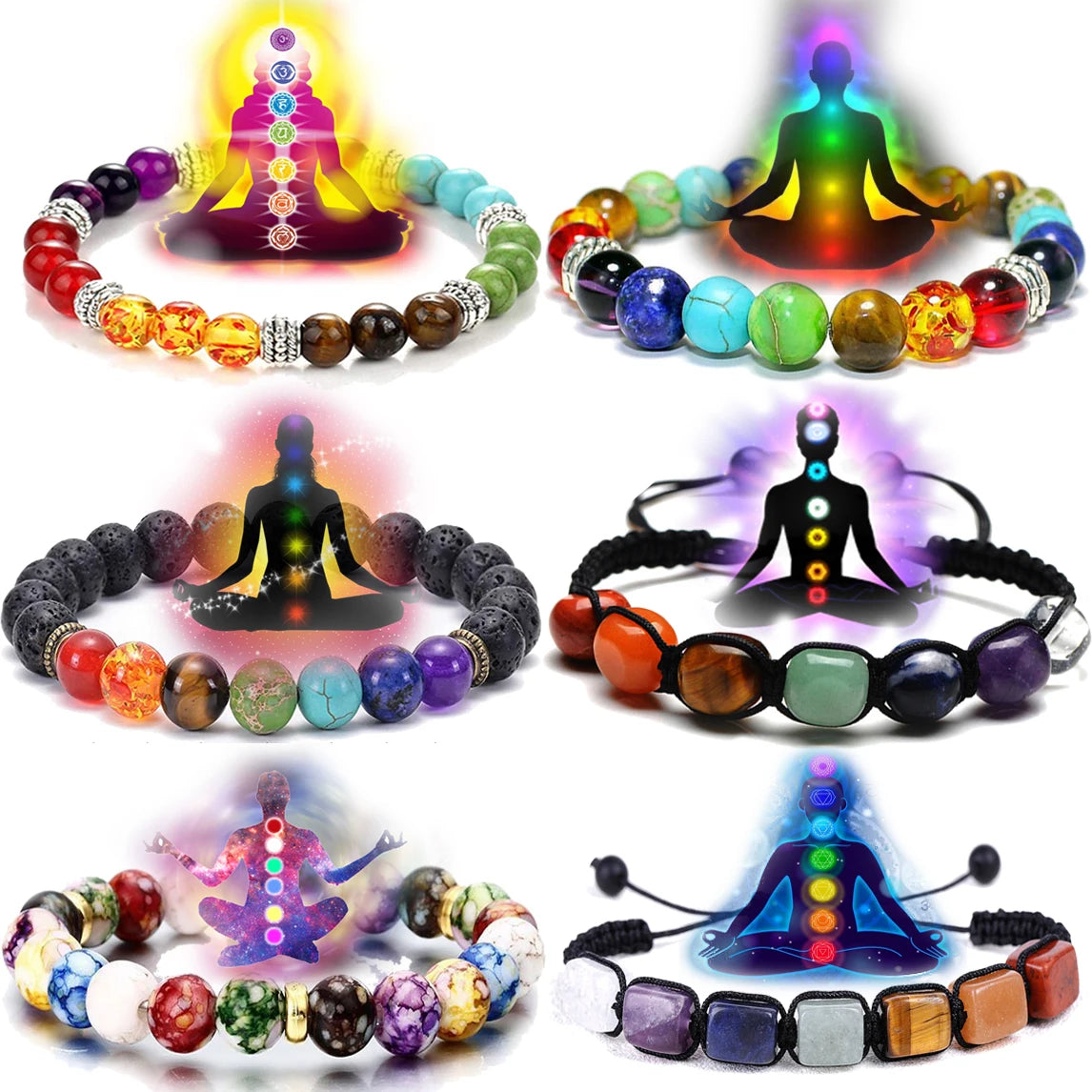 7-Chakra Heilstein Armband – Lavastein & Kristallperlen für Energie & Balance