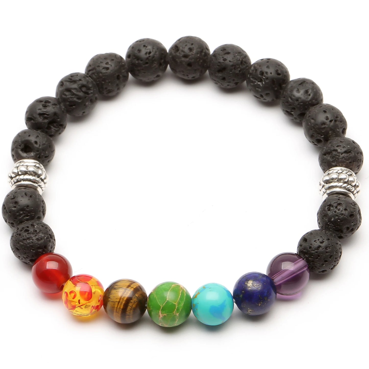7-Chakra Heilstein Armband – Lavastein & Kristallperlen für Energie & Balance