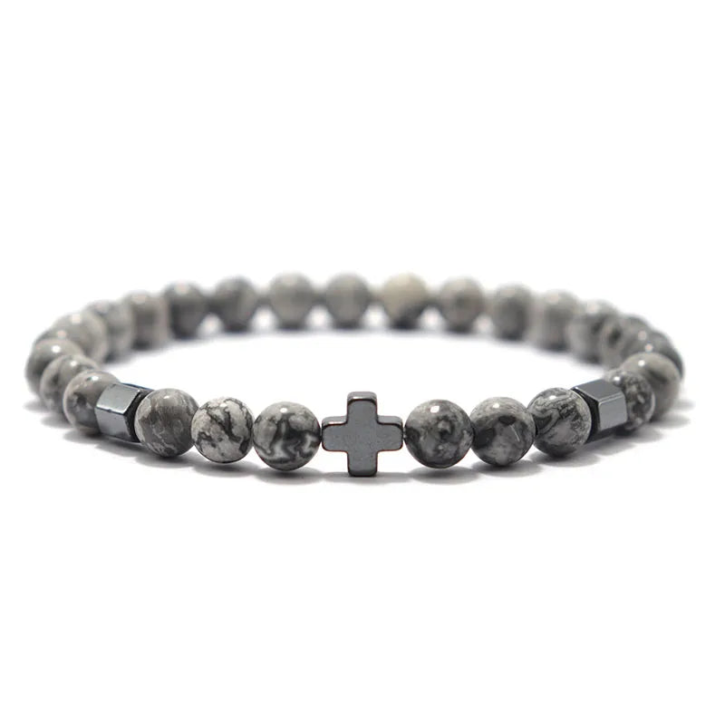 2er-Set Herrenarmbänder – Hematit Kreuz, Lavastein & Tigerauge