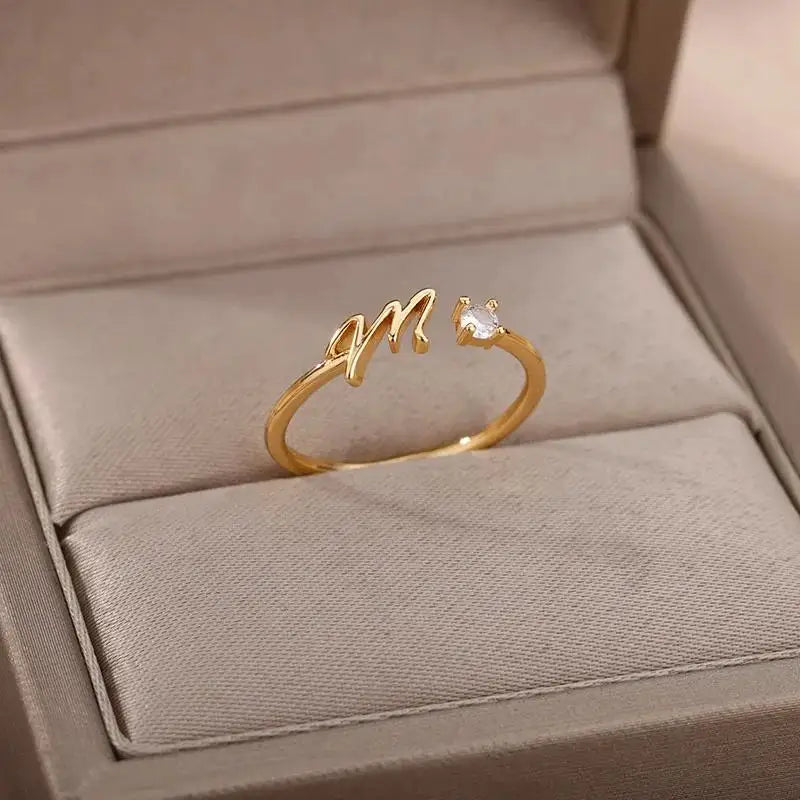 Einstellbarer Edelstahlring mit A–Z Buchstaben