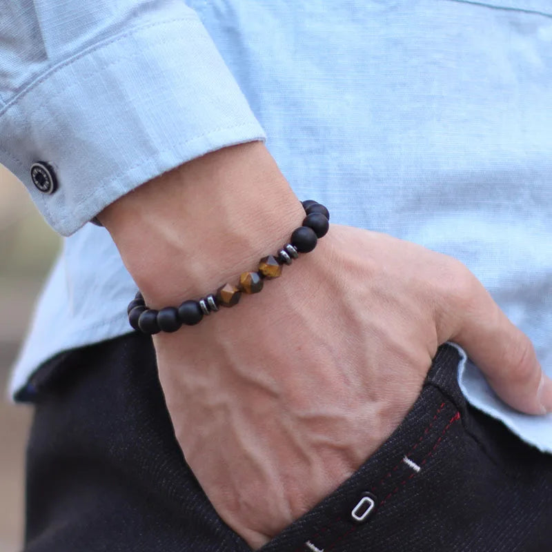 Herren Armband – Schwarzer Onyx, Tigerauge & Sodalith Natursteinperlen