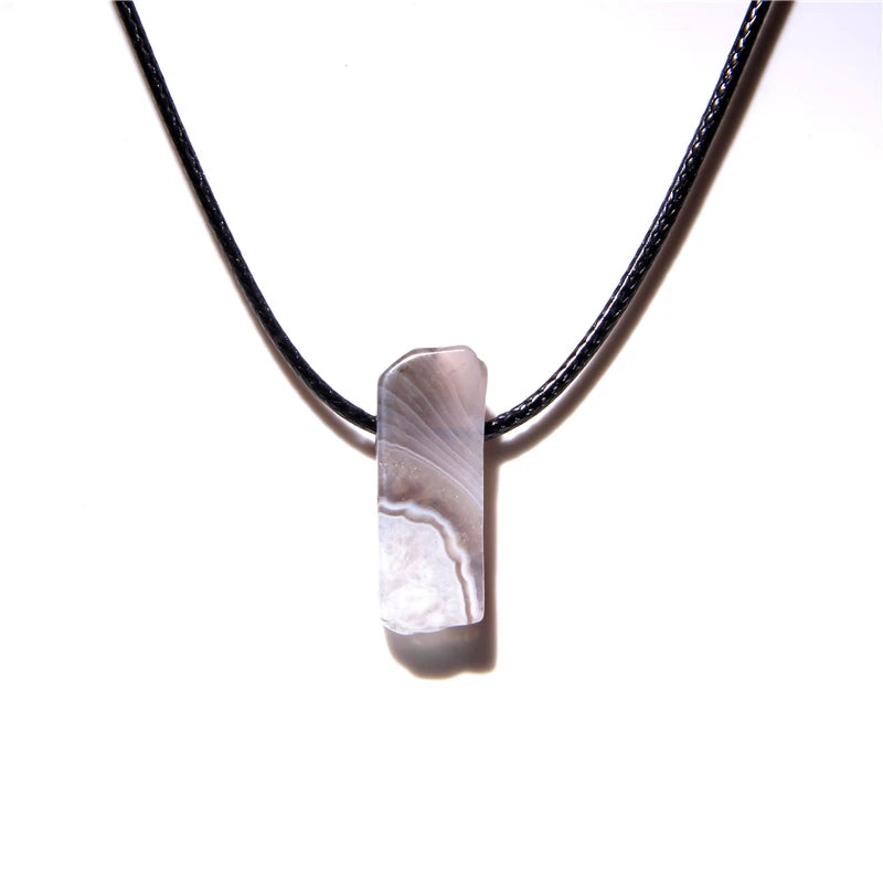Vintage Herren Halskette – Obsidian & Tigerauge Anhänger mit Lederseil