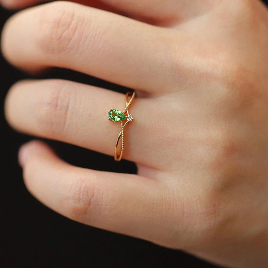 925 Silberring mit 18K Gold & grünem Zirkon – Tropfenform