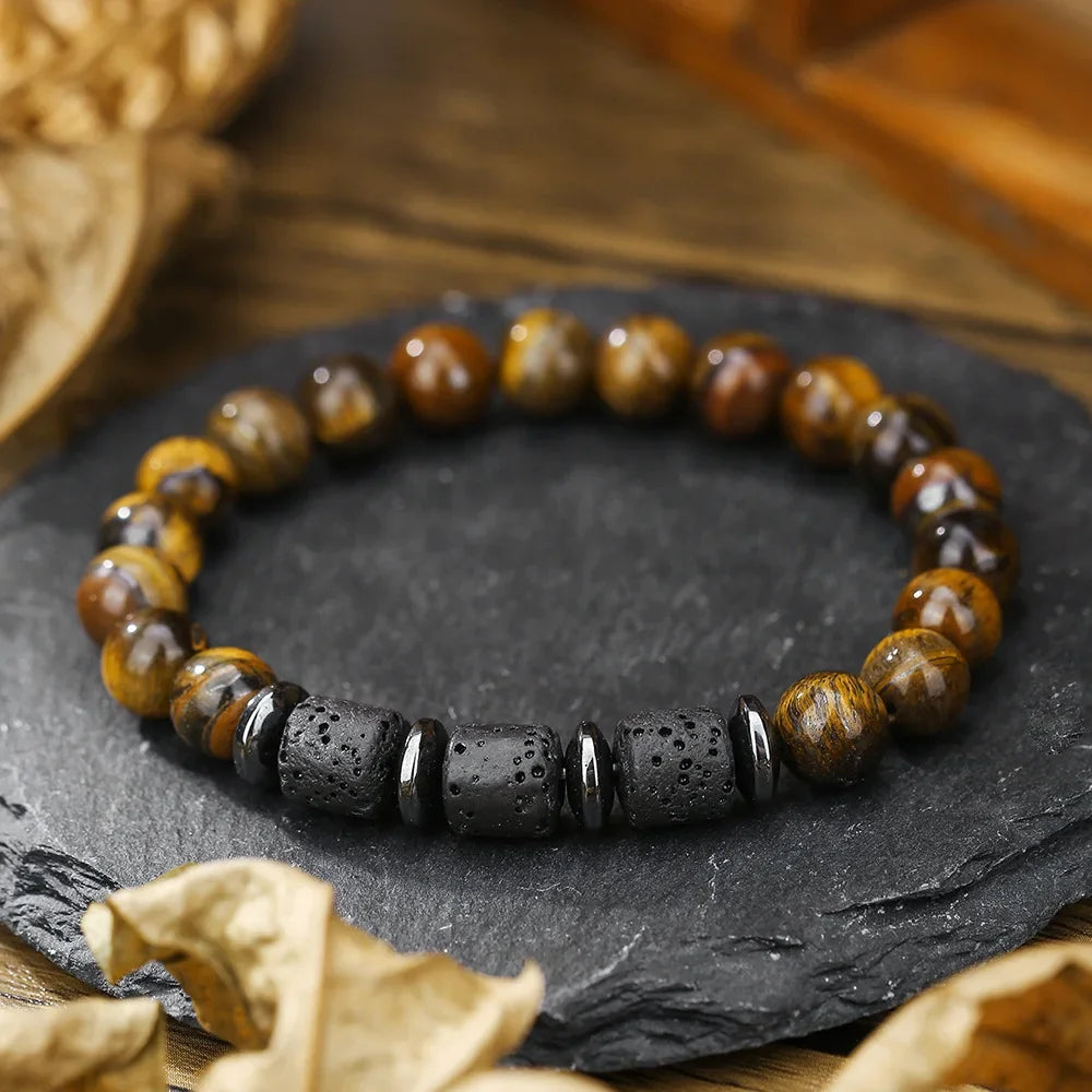 Schwarz Matt Onyx & Lava Armband – Energie & Balance Schmuck