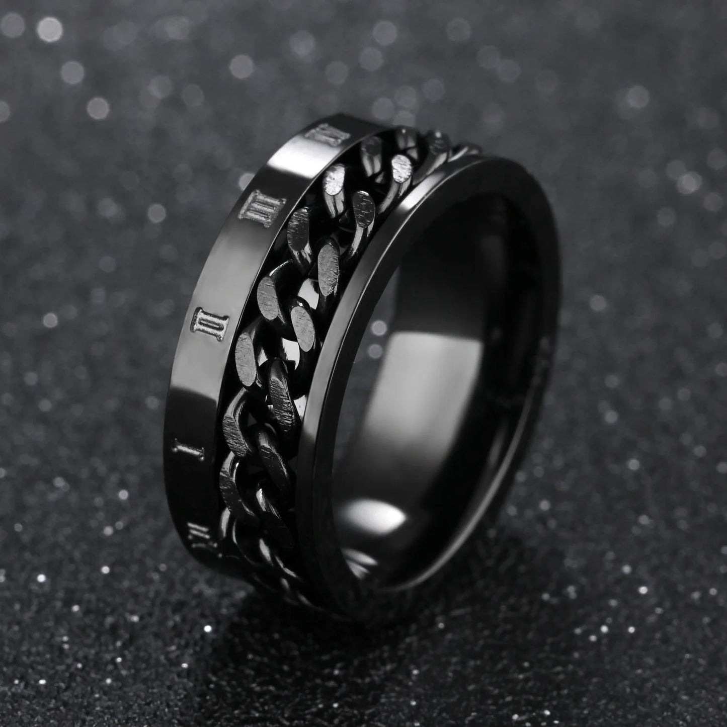 Rotierender Anti-Stress-Ring – Edelstahlring mit Römischen Zahlen für Herren