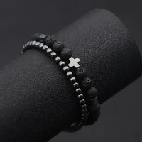2er-Set Herrenarmbänder – Hematit Kreuz, Lavastein & Tigerauge