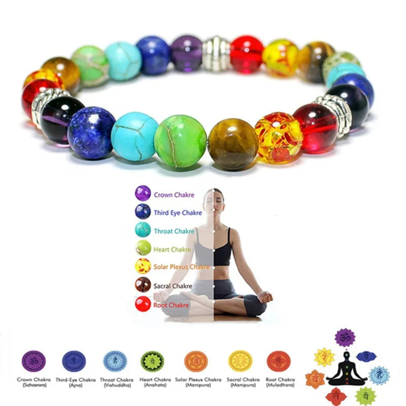 7-Chakra Heilstein Armband – Lavastein & Kristallperlen für Energie & Balance