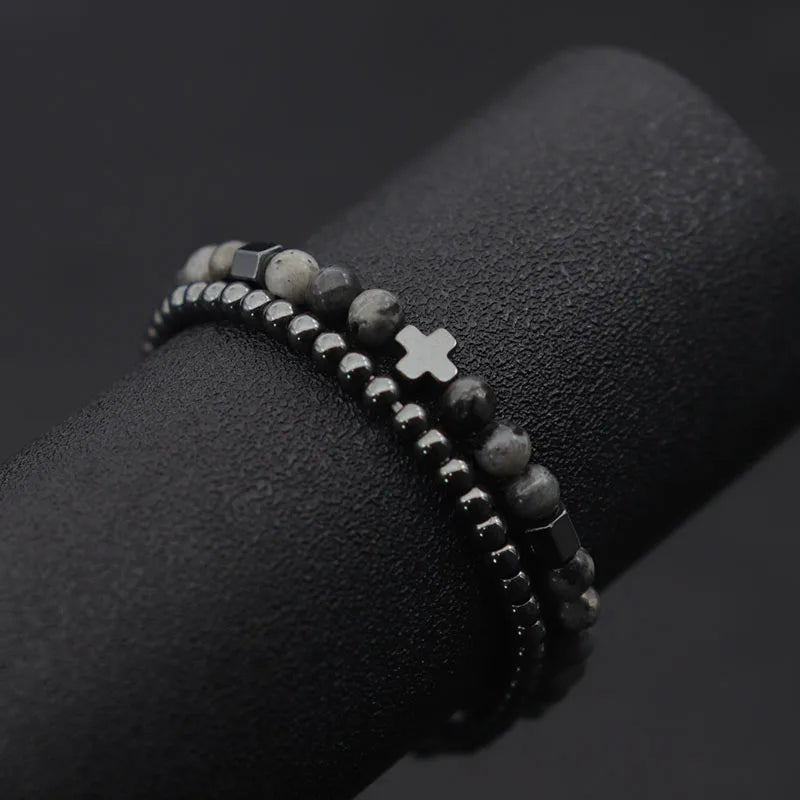 2er-Set Herrenarmbänder – Hematit Kreuz, Lavastein & Tigerauge