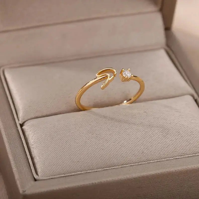 Einstellbarer Edelstahlring mit A–Z Buchstaben