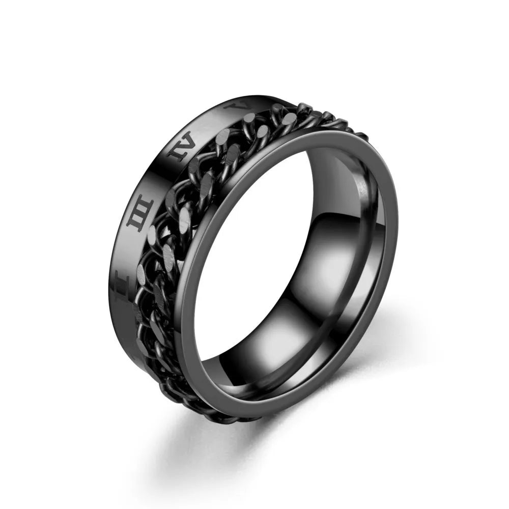 Rotierender Anti-Stress-Ring – Edelstahlring mit Römischen Zahlen für Herren