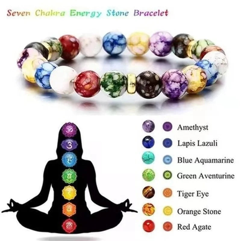 7-Chakra Heilstein Armband – Lavastein & Kristallperlen für Energie & Balance