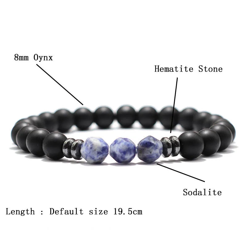 Herren Armband – Schwarzer Onyx, Tigerauge & Sodalith Natursteinperlen