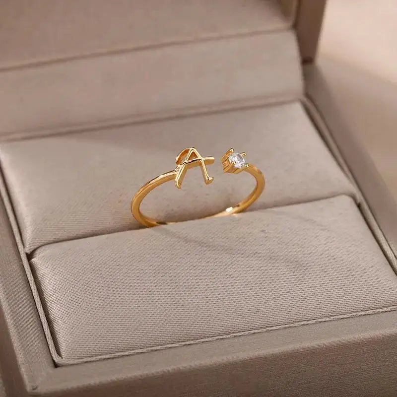 Einstellbarer Edelstahlring mit A–Z Buchstaben
