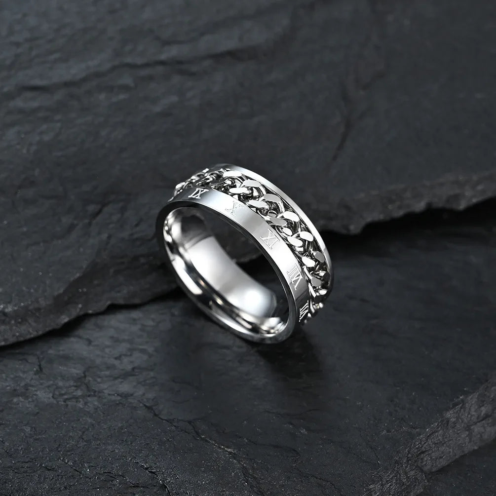 Rotierender Anti-Stress-Ring – Edelstahlring mit Römischen Zahlen für Herren