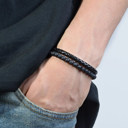 Edelstahl Armband mit Tigerauge & Lavastein – Unisex Naturstein Schmuck