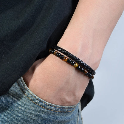 Edelstahl Armband mit Tigerauge & Lavastein – Unisex Naturstein Schmuck