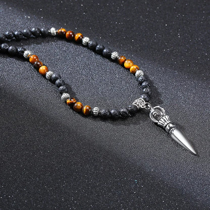 Tibetische Phurba Dolch Halskette – Kilaya & Tigerauge mit Lava Stein
