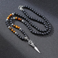 Tibetische Phurba Dolch Halskette – Kilaya & Tigerauge mit Lava Stein