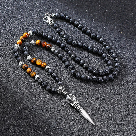 Tibetische Phurba Dolch Halskette – Kilaya & Tigerauge mit Lava Stein