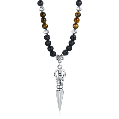 Tibetische Phurba Dolch Halskette – Kilaya & Tigerauge mit Lava Stein