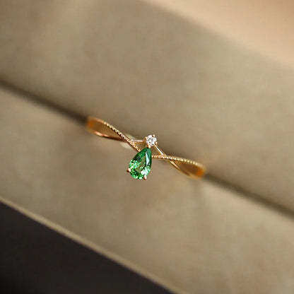 925 Silberring mit 18K Gold & grünem Zirkon – Tropfenform
