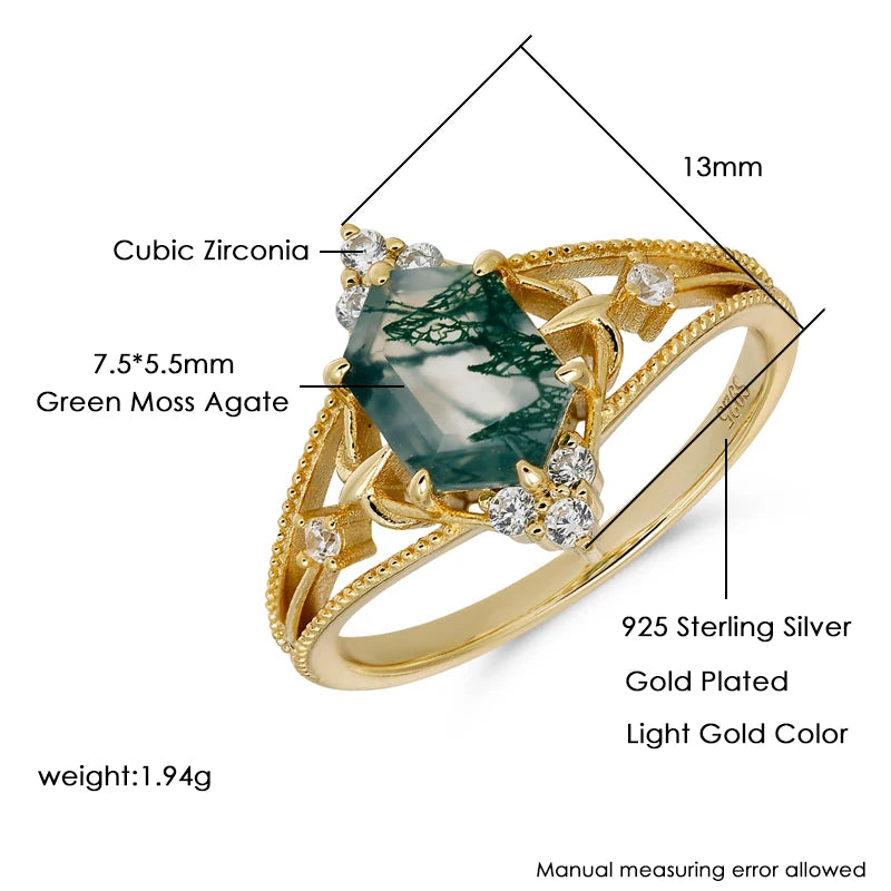 LAMOON Damenring – Moosachat & 925 Sterling Silber