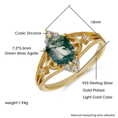 LAMOON Damenring – Moosachat & 925 Sterling Silber
