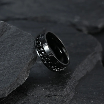 Rotierender Anti-Stress-Ring – Edelstahlring mit Römischen Zahlen für Herren