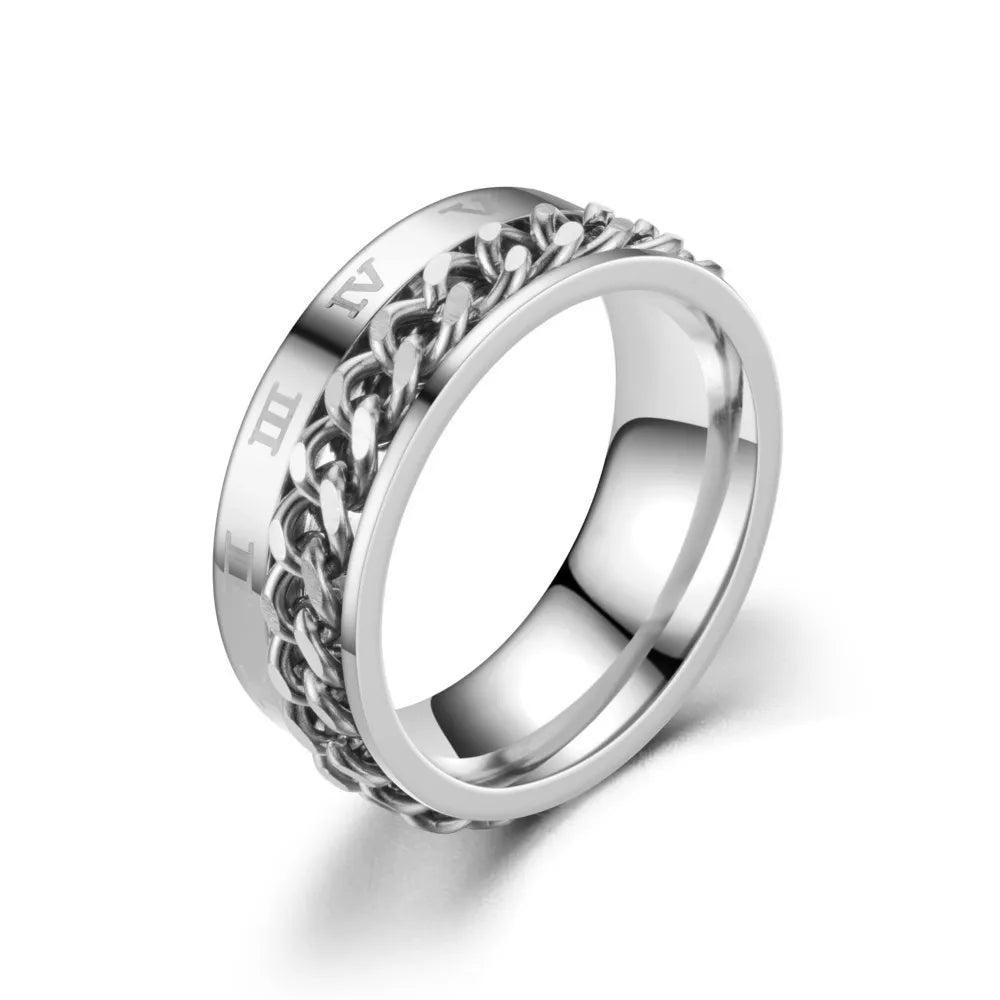Rotierender Anti-Stress-Ring – Edelstahlring mit Römischen Zahlen für Herren