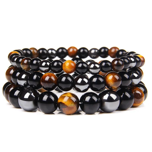 Herren Armband mit Obsidian, Hämatit & Tigerauge – Magnetischer Gesundheitsschutz
