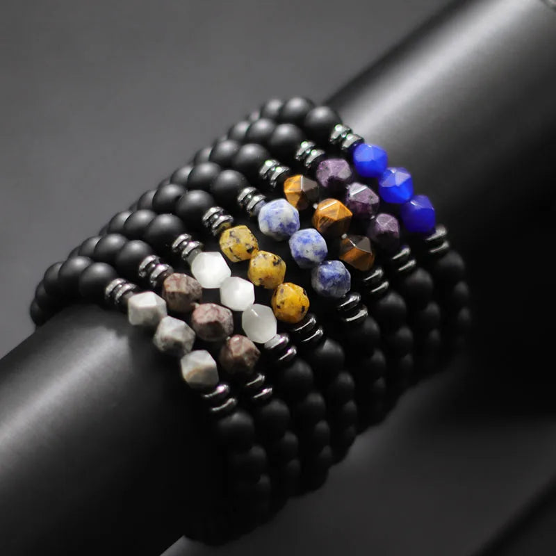 Herren Armband – Schwarzer Onyx, Tigerauge & Sodalith Natursteinperlen