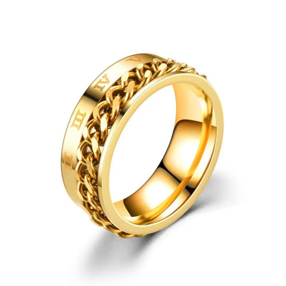 Rotierender Anti-Stress-Ring – Edelstahlring mit Römischen Zahlen für Herren